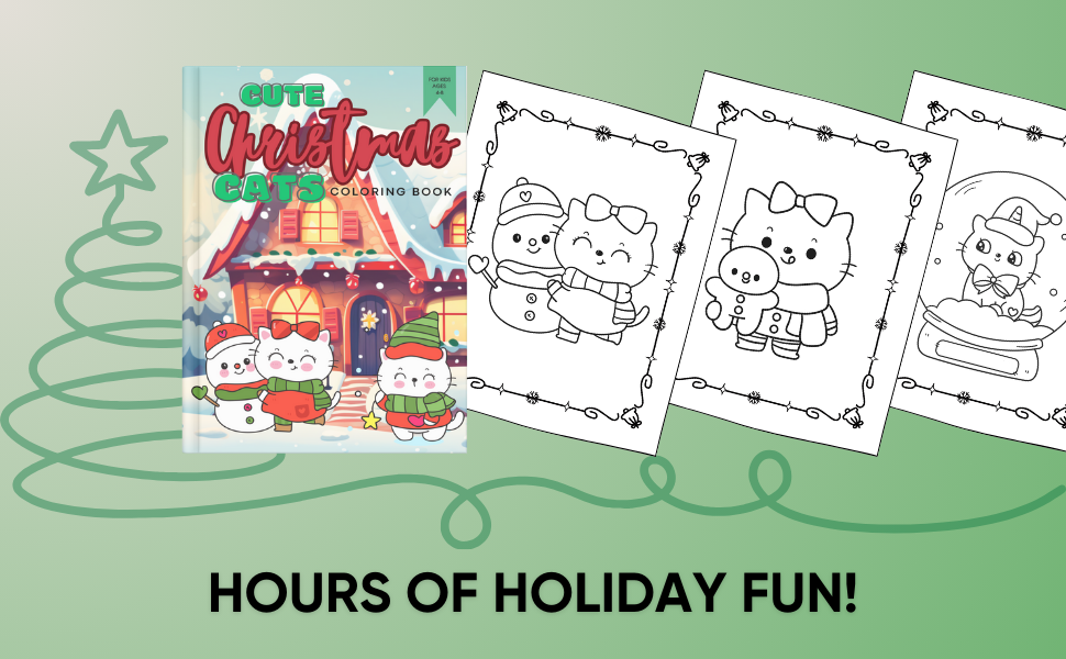 Cute Christmas Cats Coloring Book for Kids Ages 4-8
