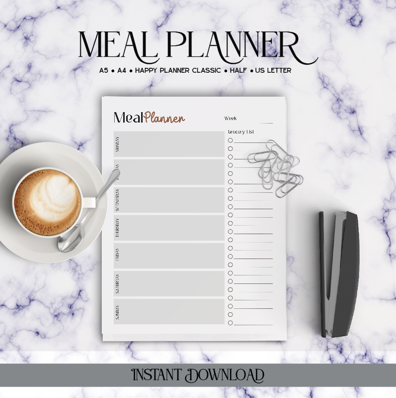 Weekly Meal Planner - Digital Download