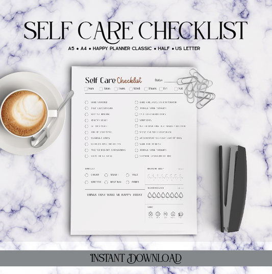 Self Care Checklist - Digital Download