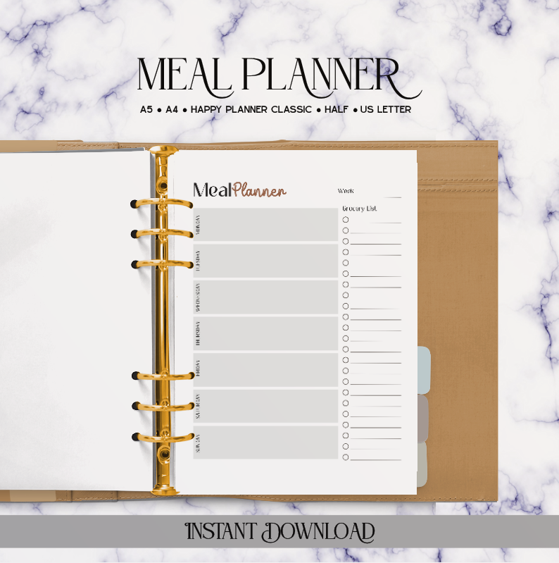 Weekly Meal Planner - Digital Download